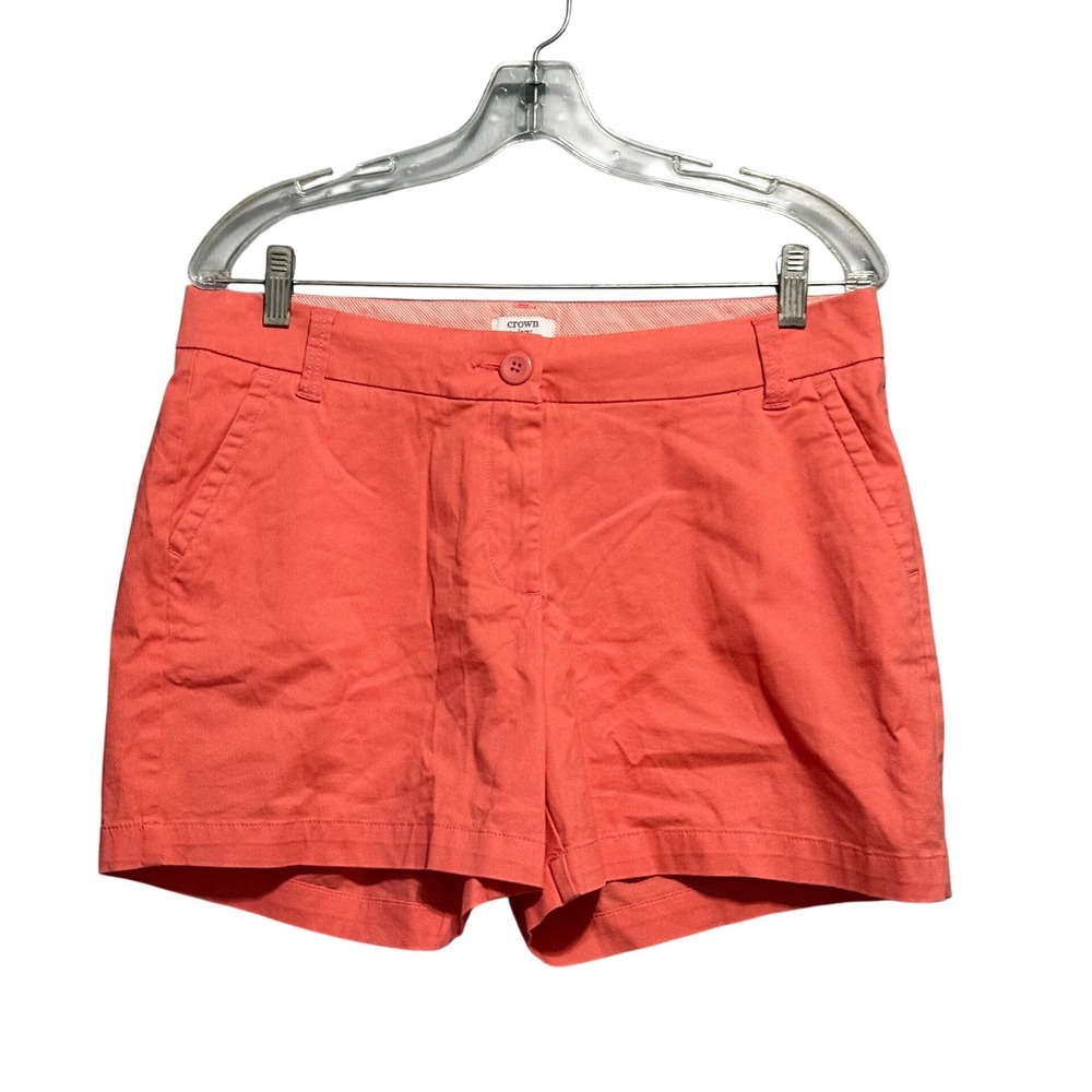 Crown & Ivy Caroline Chino Shorts Womens 8 Coral Pink Cotton Stretch‎ 5 Inseam